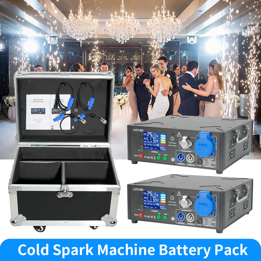 2pack 1500W Black Powered Base Cold Spark Machine Battery Pack with Flight Case