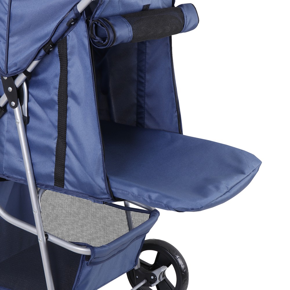 Foldable Pet Stroller 4-Wheels Dog Cat Stroller w/Storage Basket Cup Holder Blue