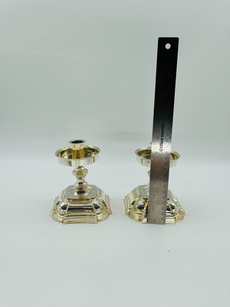 Pair Danish Denmark Silver Plated Candlesticks & Tray