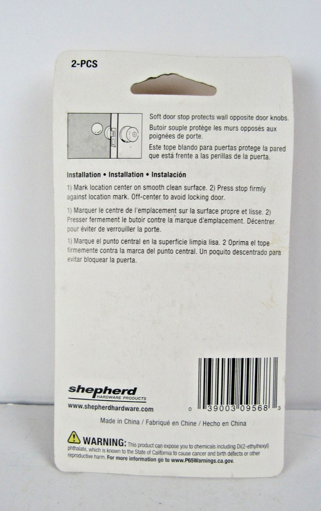 Shepherd 9568 White Cushion Doorstop Wall Mounted 2-Pack