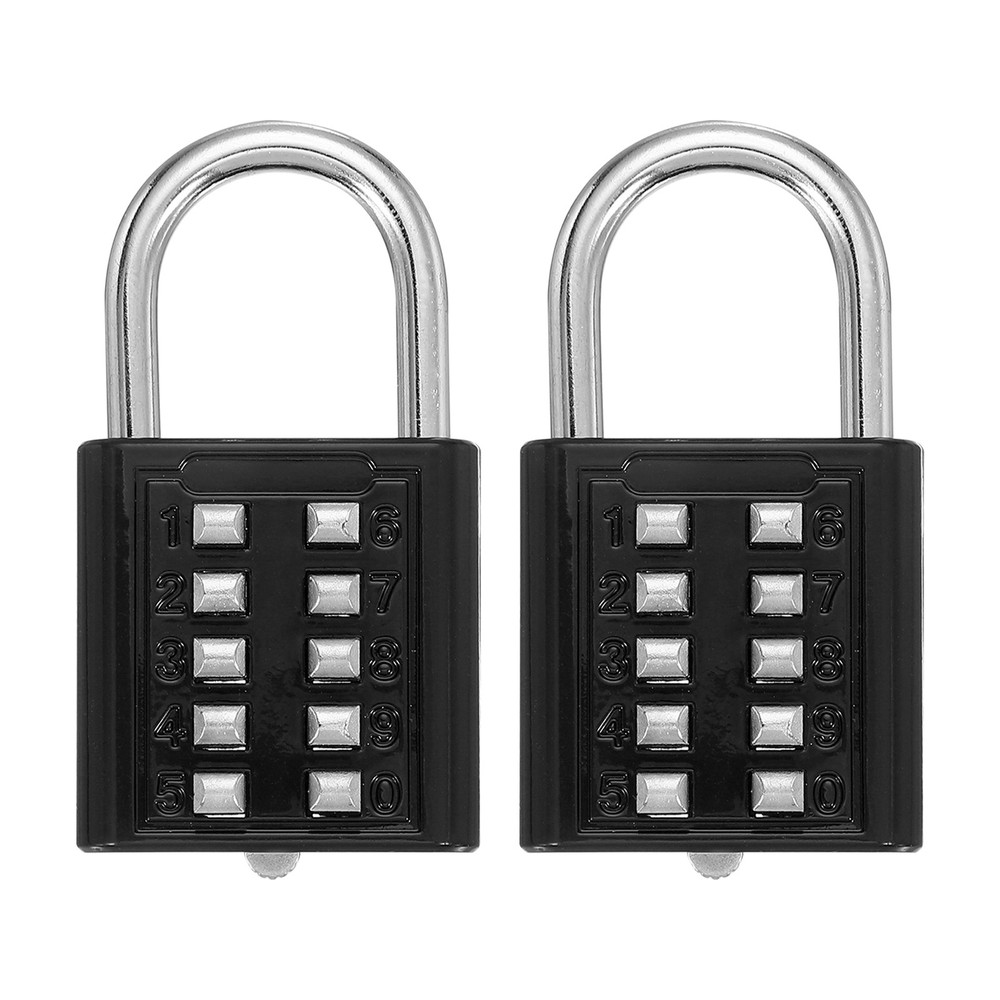 2Pcs Push Button Combination Padlock 10-Digit 5-Position Lock Black