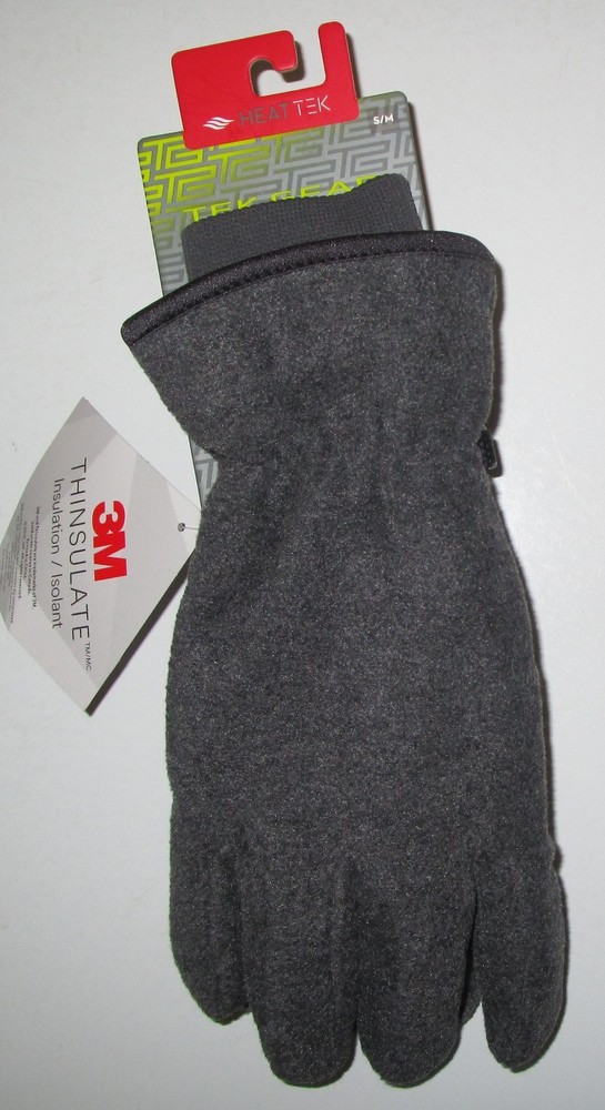 TEK GEAR~SMALL MEDIUM~Men's Dark Coal Heather Microfleece Cuffed Gloves