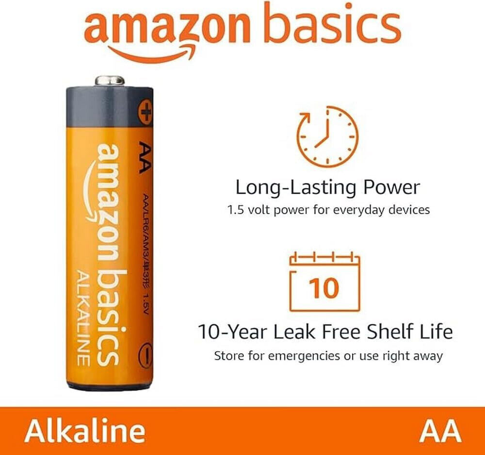 Amazon Basics 192 Pack AA High-Performance Alkaline Batteries, 10-Year Shelflife
