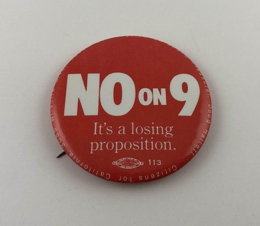Vintage NO on 9 It's A Losing Proposition Button Pinback