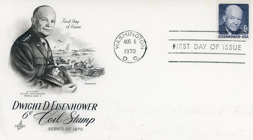 US 1401 FDC Dwight D Eisenhower Coil Stamp ArtCraft