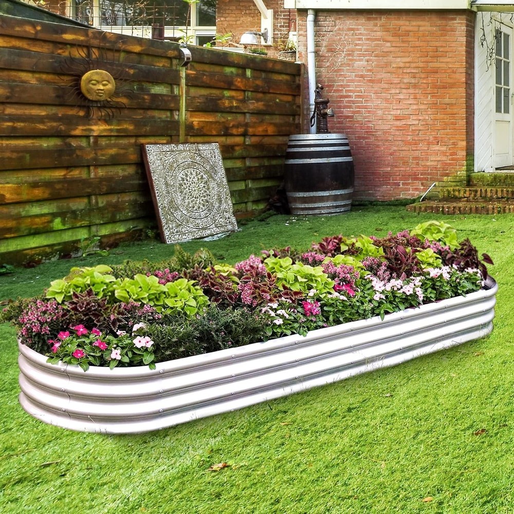 Rust-Resistant 8ft Galvanized Raised Garden Bed - Elegant Silver for Your Garden