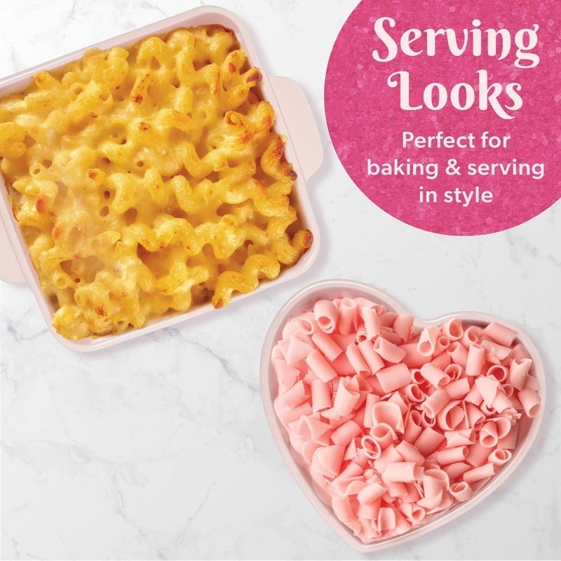 2 Piece Ceramic Baker Set Square Heart-Shaped Stoneware Baking Dish Bakeware New