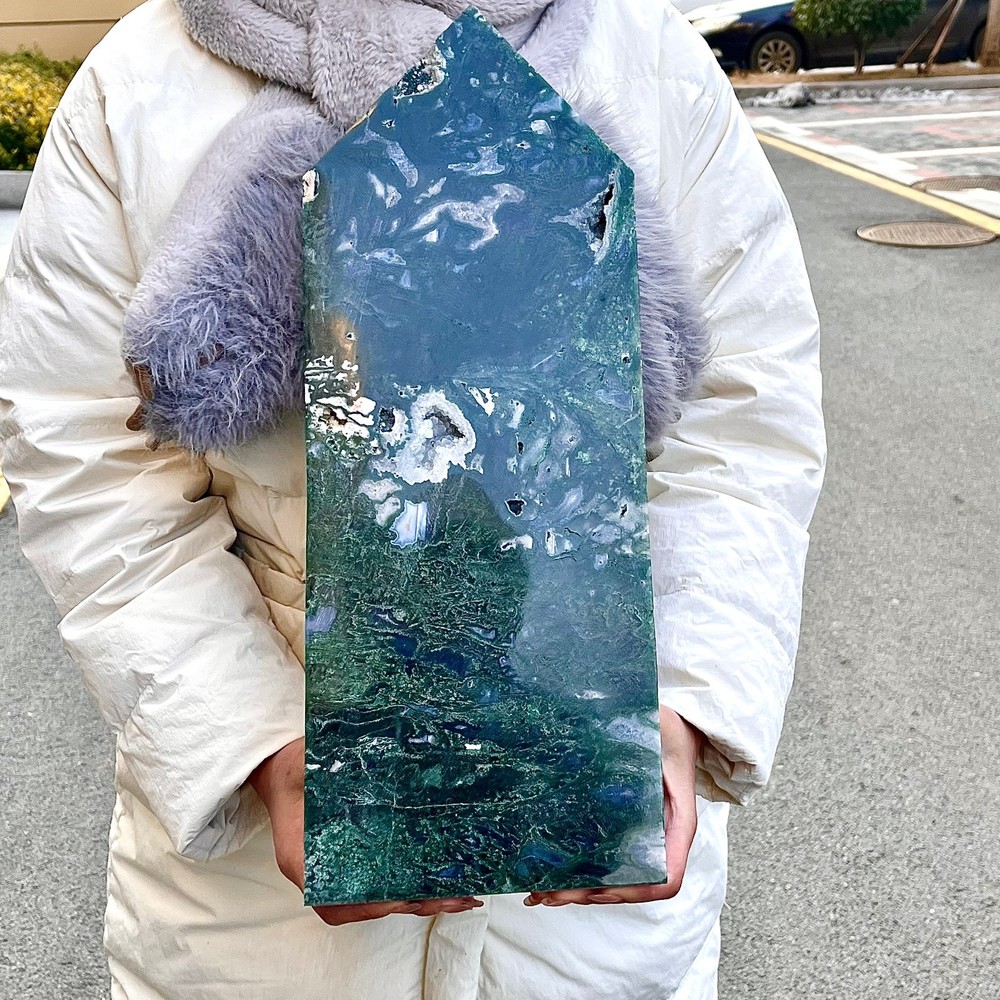 11.72LB Water grass agate wide column obelisk sample column