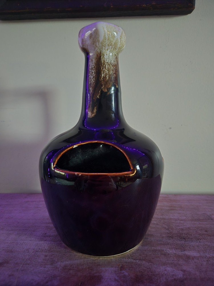 Dark Brown 8" Glazed Pitcher Shaped Pottery Planter Unmarked