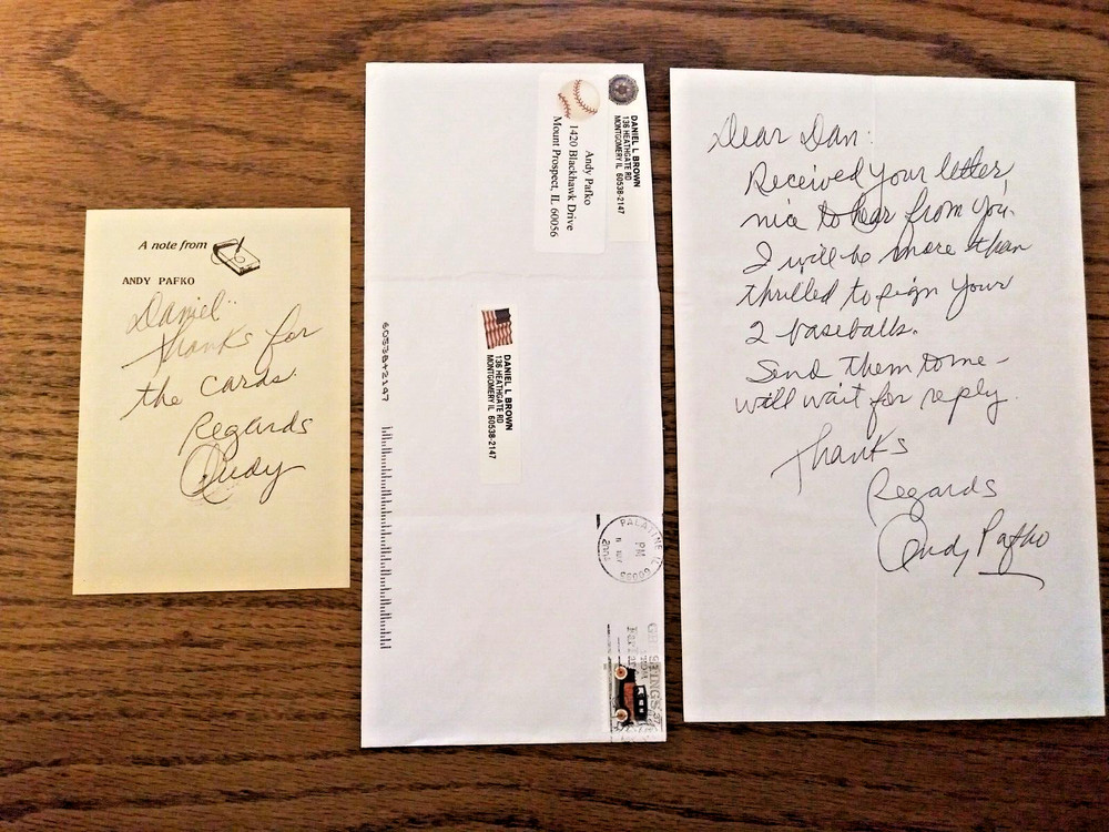 3-PCS - SIGNED ANDY PAFKO NOTE & LETTER AUTOGRAPHED & RETURN ENVELOPE 2004