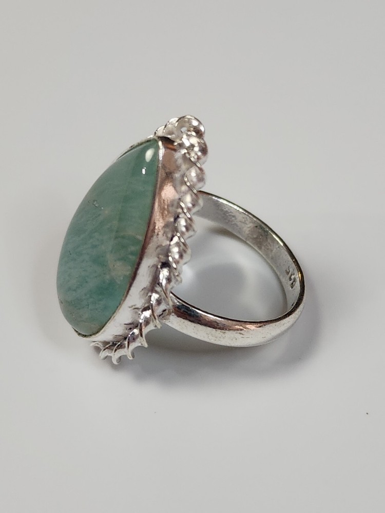 Amazonite Ring Setting Marked 925 Pale Green Stone Large Teardrop SIZE 7.75
