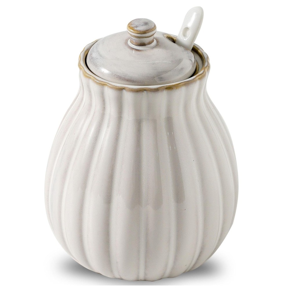 Sugar Bowl With Lid And Spoon Ceramic Container Coffee Bar Dispenser White