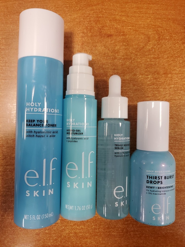 4 Pack Bundle: e.l.f. Holy Hydration Toner/Moisturizer/Serum/Drops - E4C