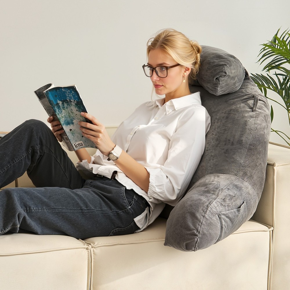 Reading Pillow Large Bed Pillow Removable Headrest Back Pillow 3 Pockets S