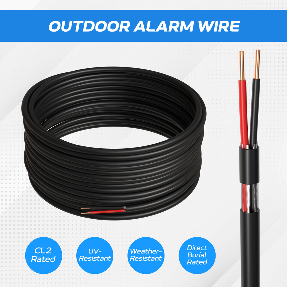 Alarm Cable 500ft 22/2 Solid UTP CCA CL2 Outdoor Security System CCTV