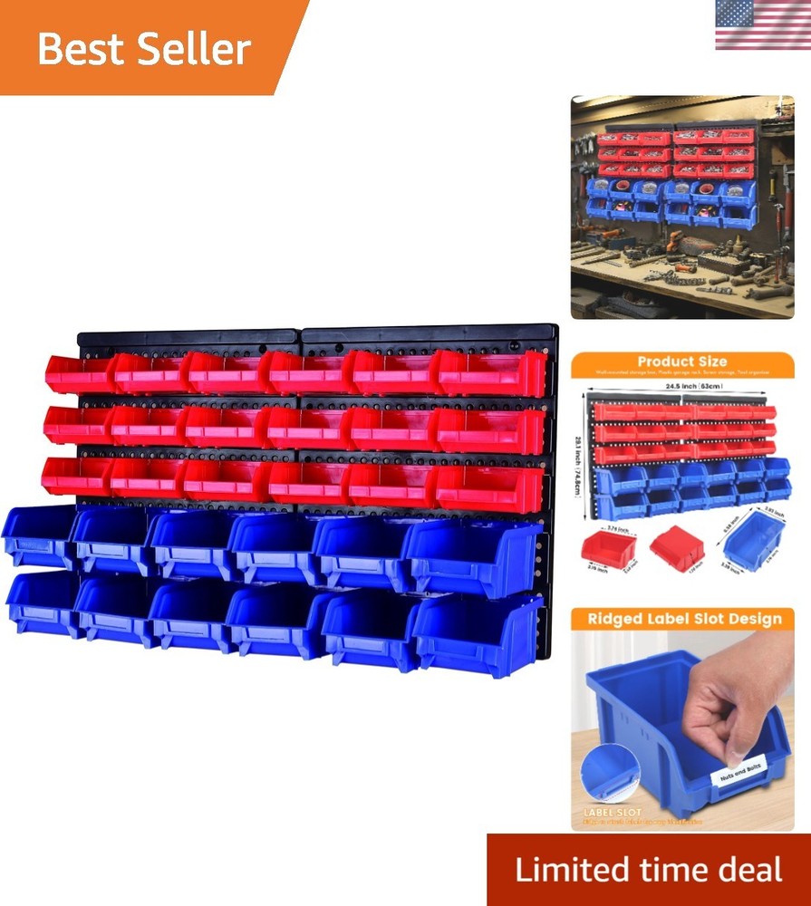 Durable 30-Bin Wall Mount Storage Rack - Easy Installation & Maximum Efficiency