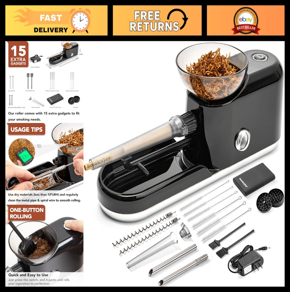 Electric Cigarette Rolling Machine - Automatic Pre-Roll Cone Loader & Grinder, F