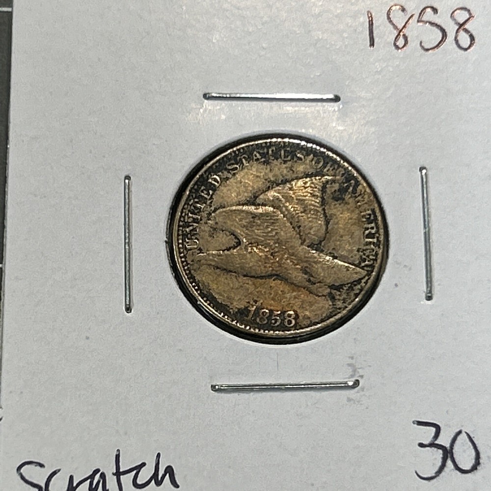 1858 Flying Eagle Cent Copper Coin Scratch Details