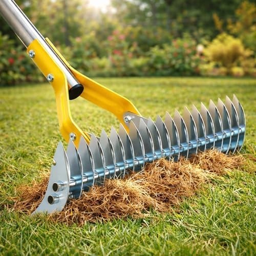 Professional Manual Thatch Rake - Heavy Duty Lawn Dethatcher with Long Handle