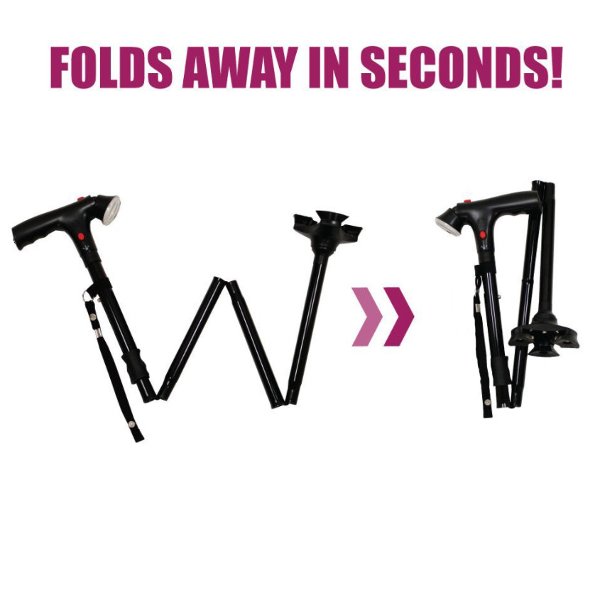 Foldable Alarm Walking Stick Extendable Adjustable Walking Cane With LED Light