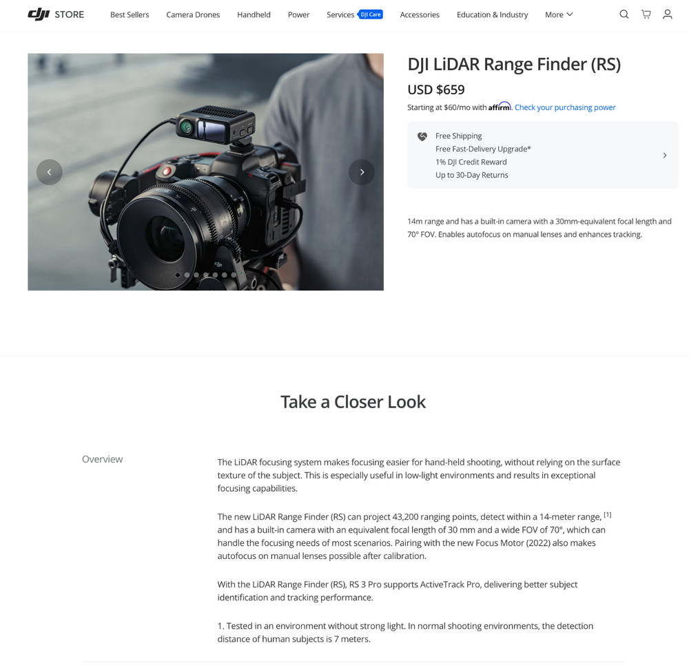 DJI LiDAR Range Finder (RS) - New Open Box!