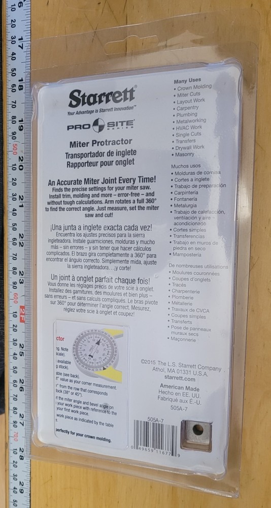 Starrett 7" Pro Site Miter Protractor 505A-7