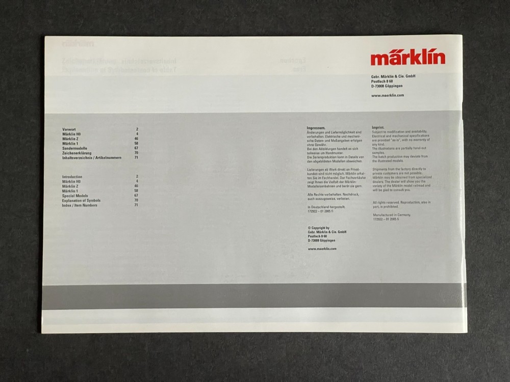 MARKLIN New Item Eisenbahn Catalog 2005 & 2006 - AS IS