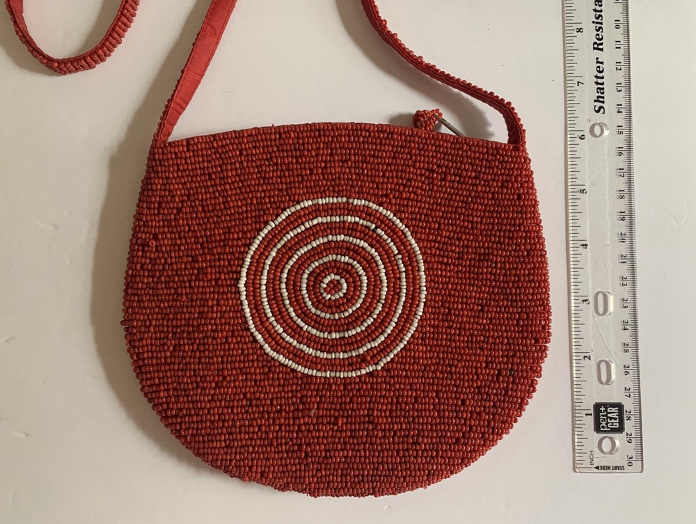 Vintage Red Beaded Purse With Target Pattern