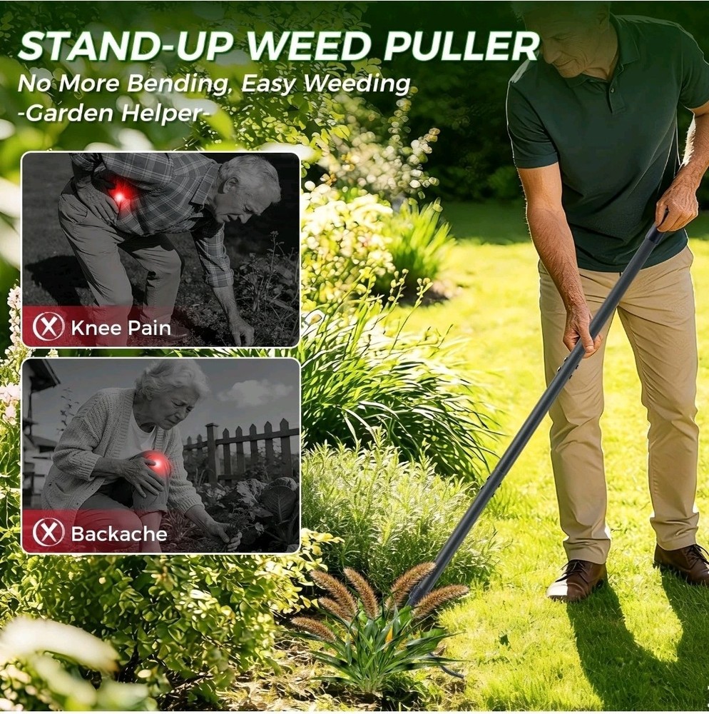 Weed Puller, Stand Up Weed Puller Tool with Steel Long Handle 4-Claw Steel H...