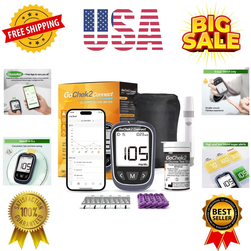 Bluetooth Blood Sugar Testing Kit 10 Strips & Lancets, Free App, No Coding, 5...