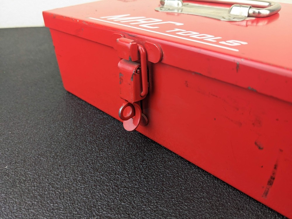 #bn739 Vintage Mac Tools Red Metal ToolBox Hinged Lid Rectangular