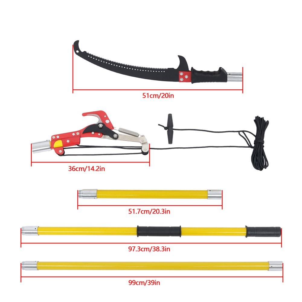 Manual Pole Saw 27 ft Extendable Tree Pruner, Sharp Steel Blade and Scissors