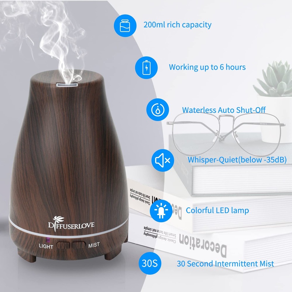 Diffuserlove Essential Oil Diffusers 200ML, Remote Control Z Black Wood Grain