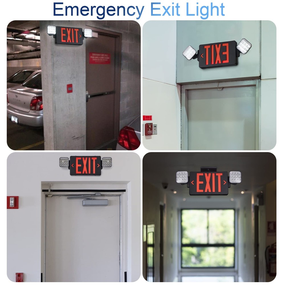 Black Exit Sign with Emergency Lights, LED 1 Pack, Housing+Red Letter
