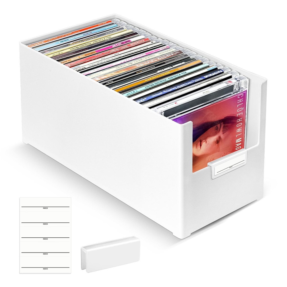 CD Storage Box, Stackable Plastic CD Organizer, Hold Up to 25 CDs, CD Storage...