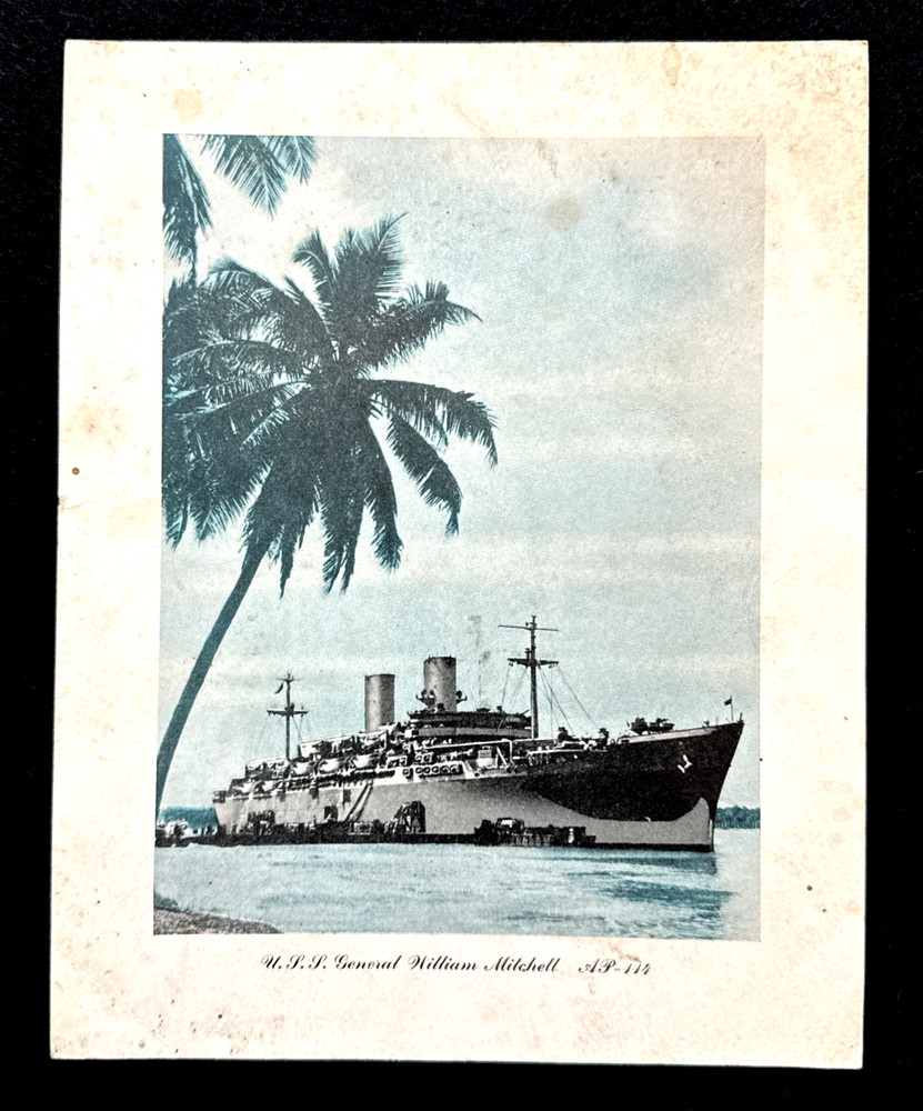 1944 WWII USS General William Mitchell Ship Oversized Colorized Picture Postcard