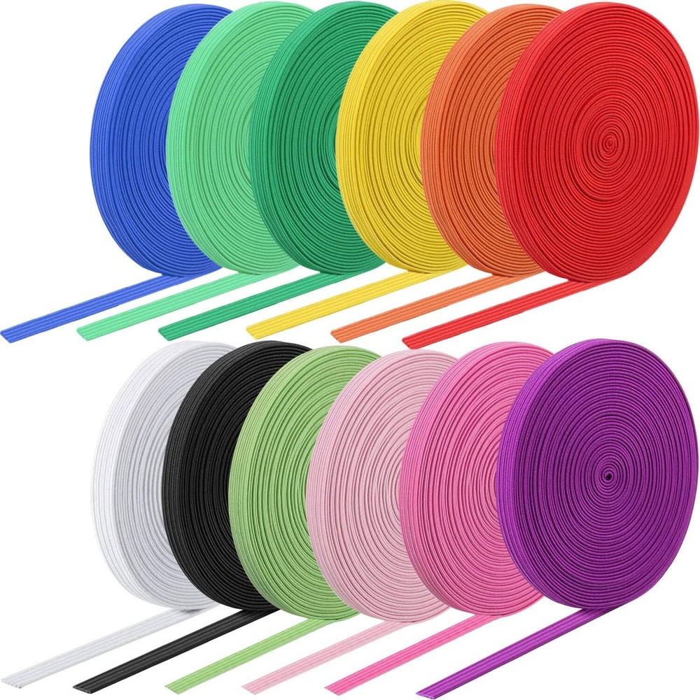 12 Rolls Colorful Elastic Band Folding Elastic Cord Heavy Duty Stretch Band E...