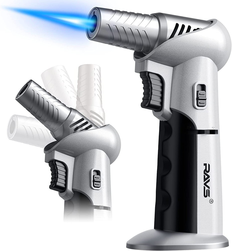 Refillable Kitchen Torch Lighter Blow Torch Safety Lock Rotating Angles Flame