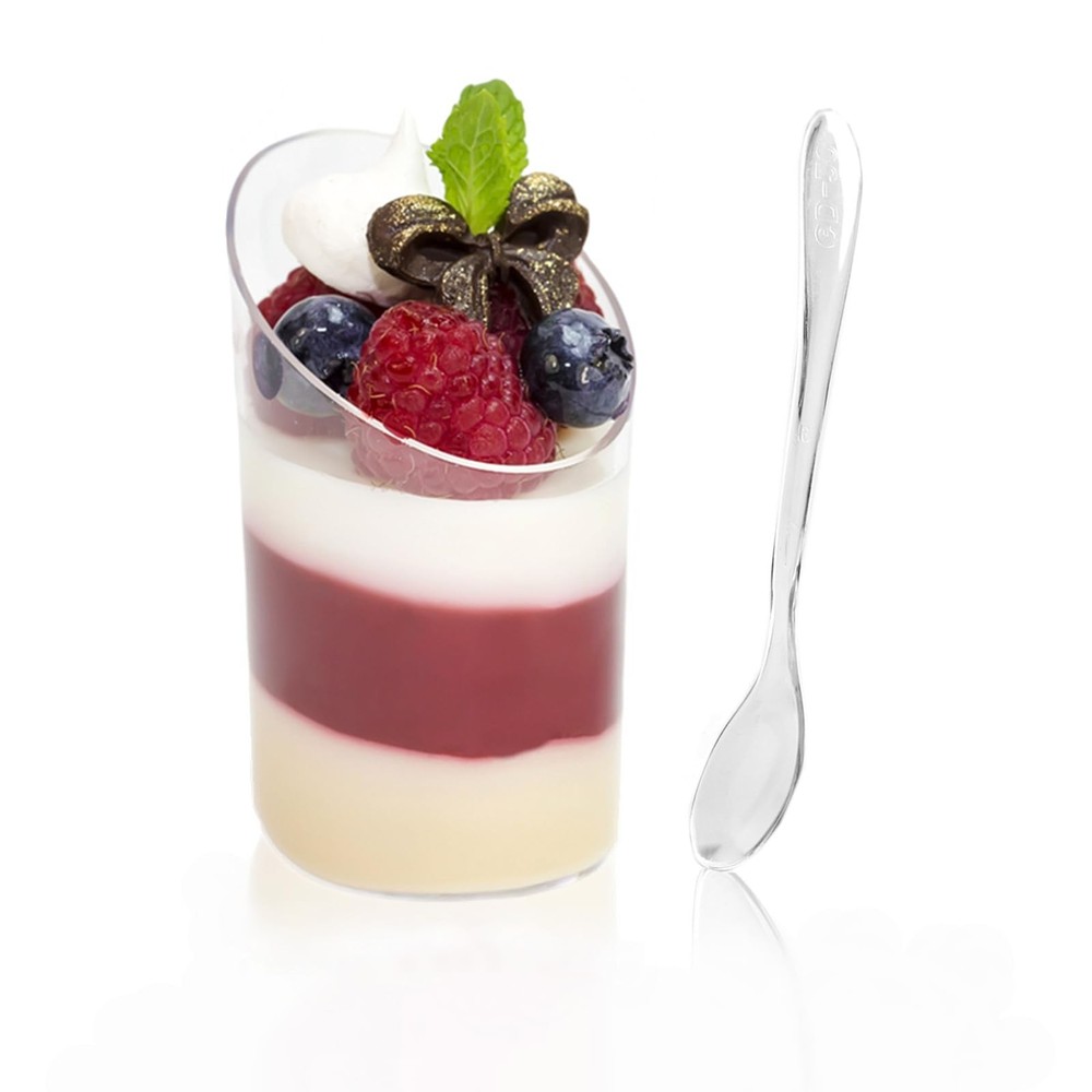 TOFLEN 50 Pack Mini Dessert Cups with Spoons, 2.2 oz Round Plastic Dessert Shoot