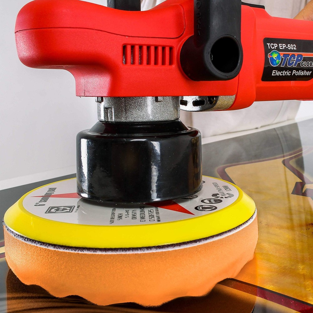 6.5" Orange Waffle Foam Buffing Pad Hook and Loop Backing - Medium Cut Pad fo...