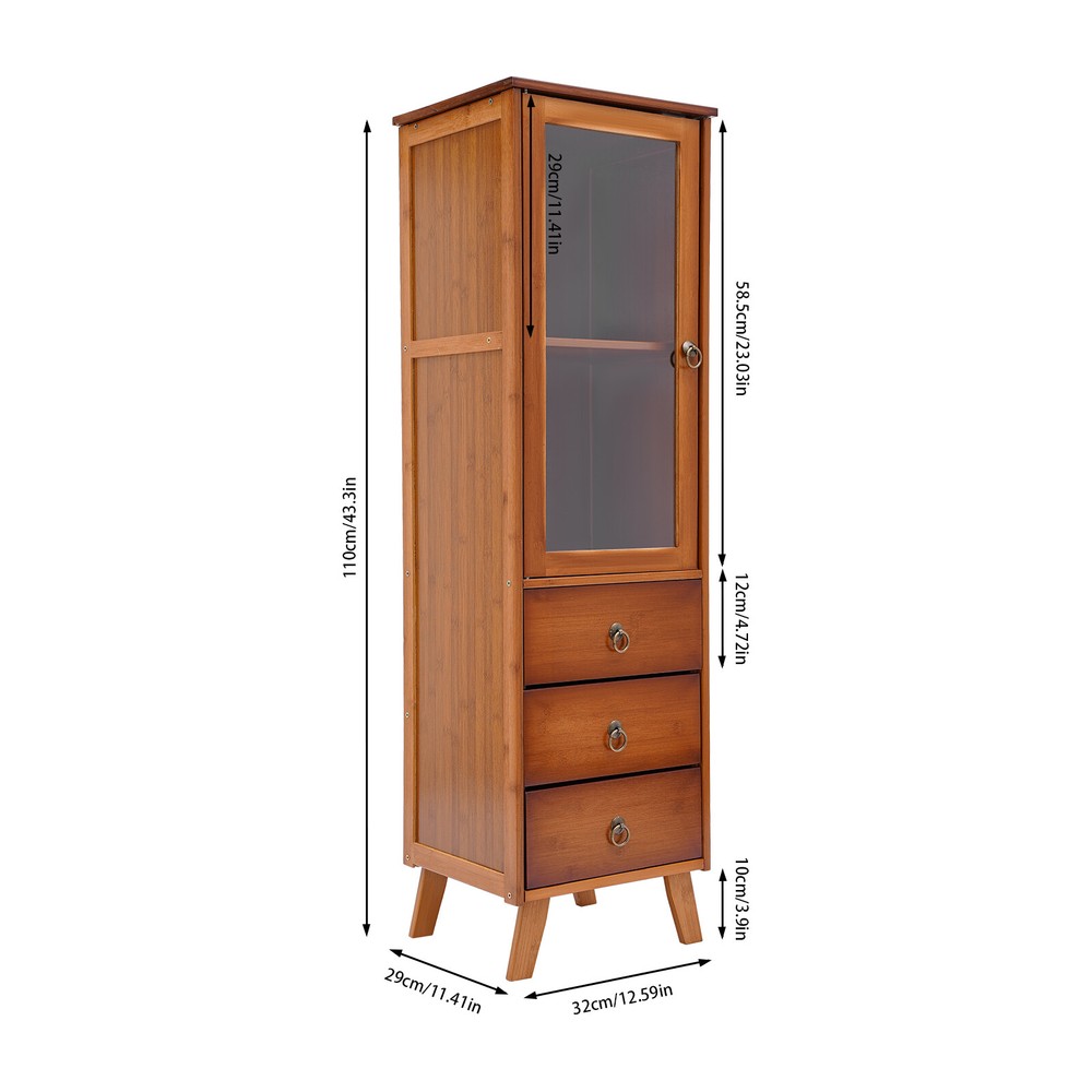 Kitchen Bamboo Storage Cabinet Large Capacity Storage Cupboard Durable Cabinet