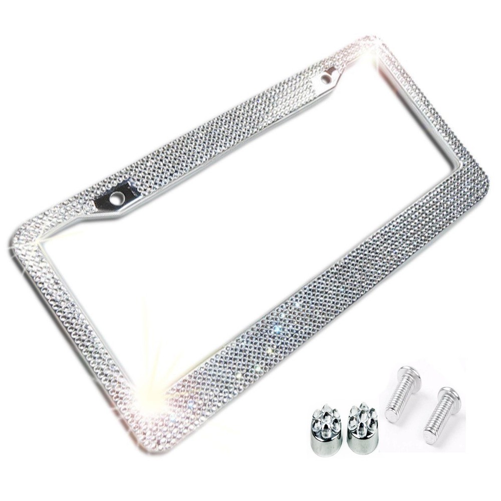 Metal License Plate Frame Bling Rhine Stones Chrome Crystal Diamond