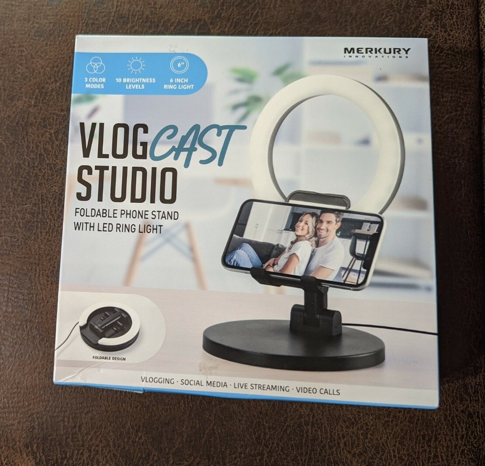 Merkury Vlog Cast Studio Kit - Foldable Phone Stand, LED Ring Light **NEW OPEN**