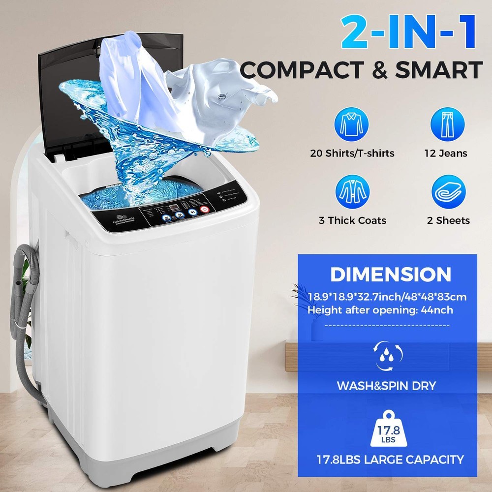 Washing Machine Full Automatic Laundry Washer Combo with Drain Pump 10 Programs
