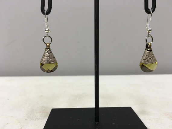 Earring Light Topaz Crystal Dangle Etched Silver Teardrop Earrings E145