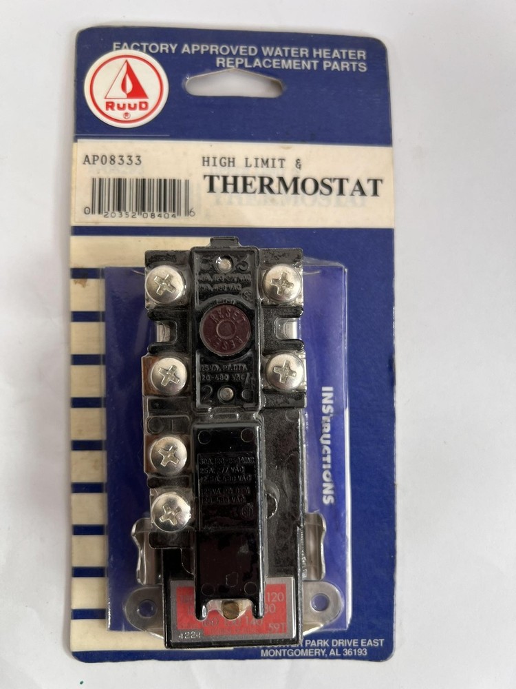 Ruud High Limit Thermostat AP08333 Water Heater Replacement Part New Sealed