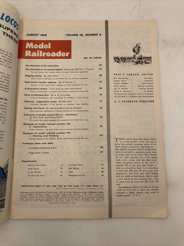 Model Railroader Magazine August 1959