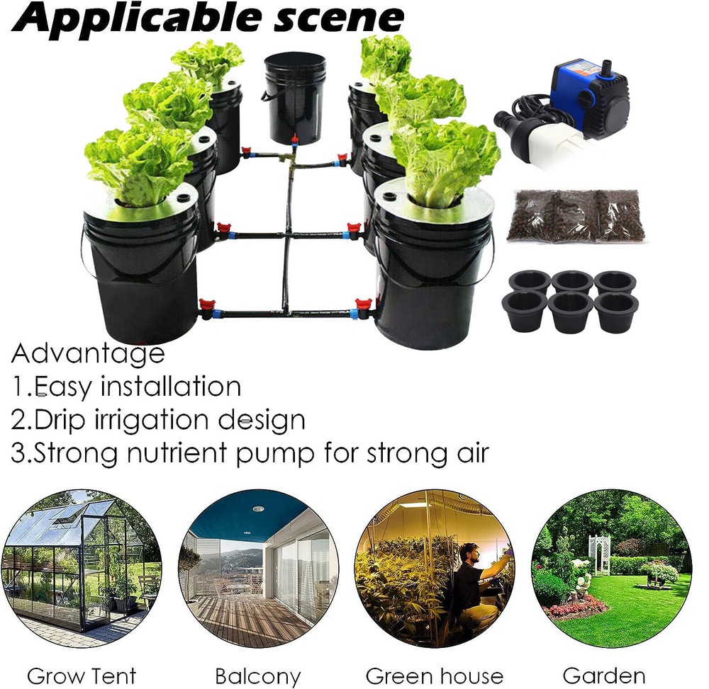 Hydroponics Grow System Kit 7 Buckets 5 Gallon Recirculating Deep Water Culture!