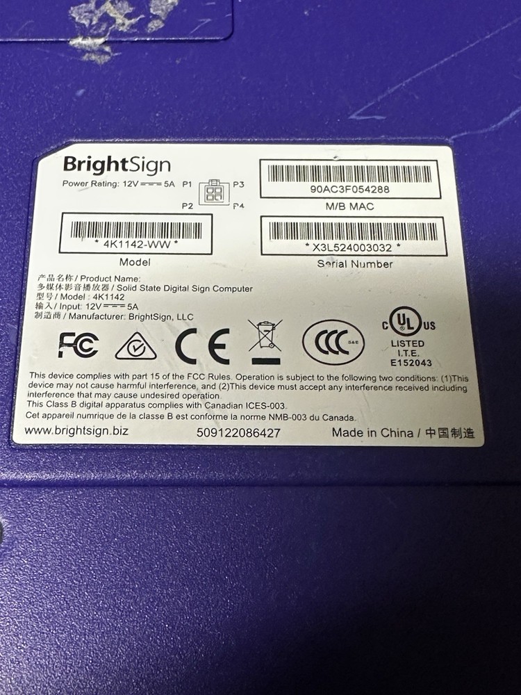 BrightSign 4K1142-WW Networked Basic Interactive (Power Supply not included)