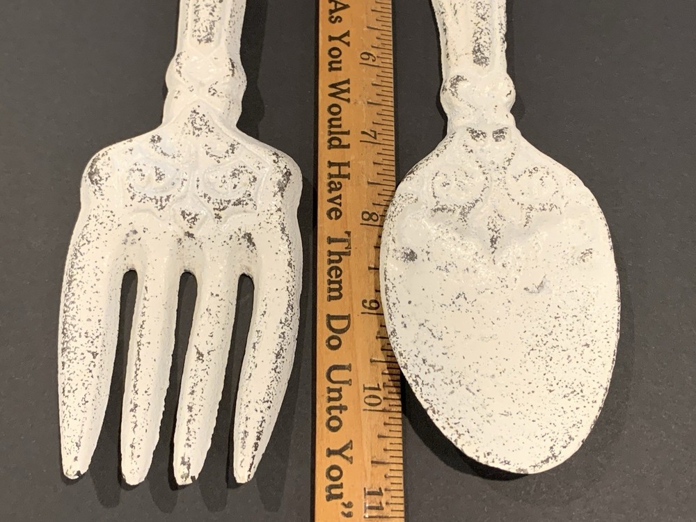 Rustic Farm Kitchen Decor Cast Iron Fork & Spoon Wall Hanging Decor - 11"